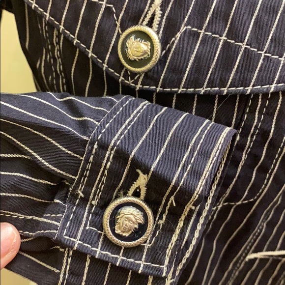 Gianni Versace Jean couture pinstripe blue Jean jacket vintage Medusa jacket - Picture 5 of 8